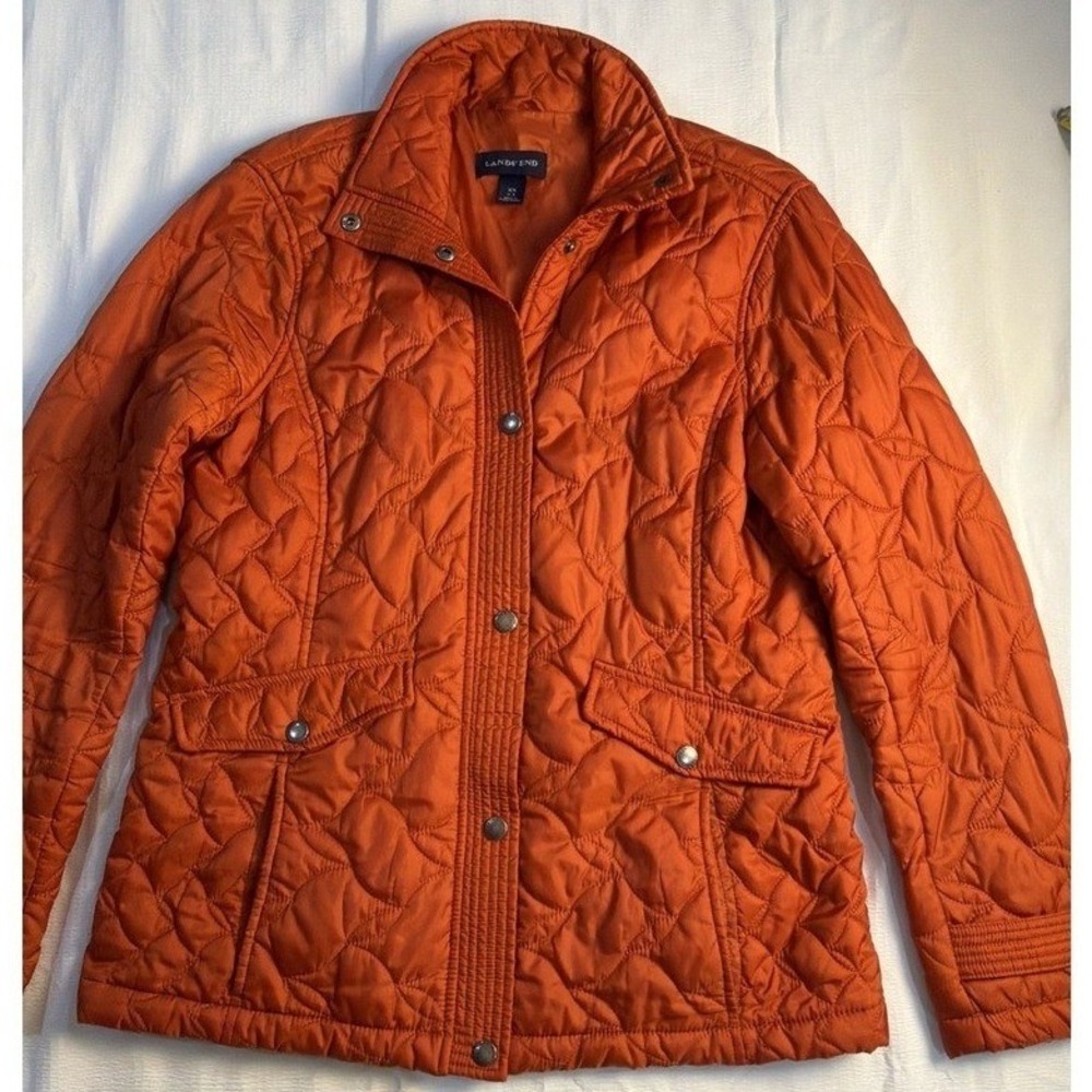 Lands End Womens XS Burnt Orange Quilted Barn Jacket Snap Front Lightweight Coat